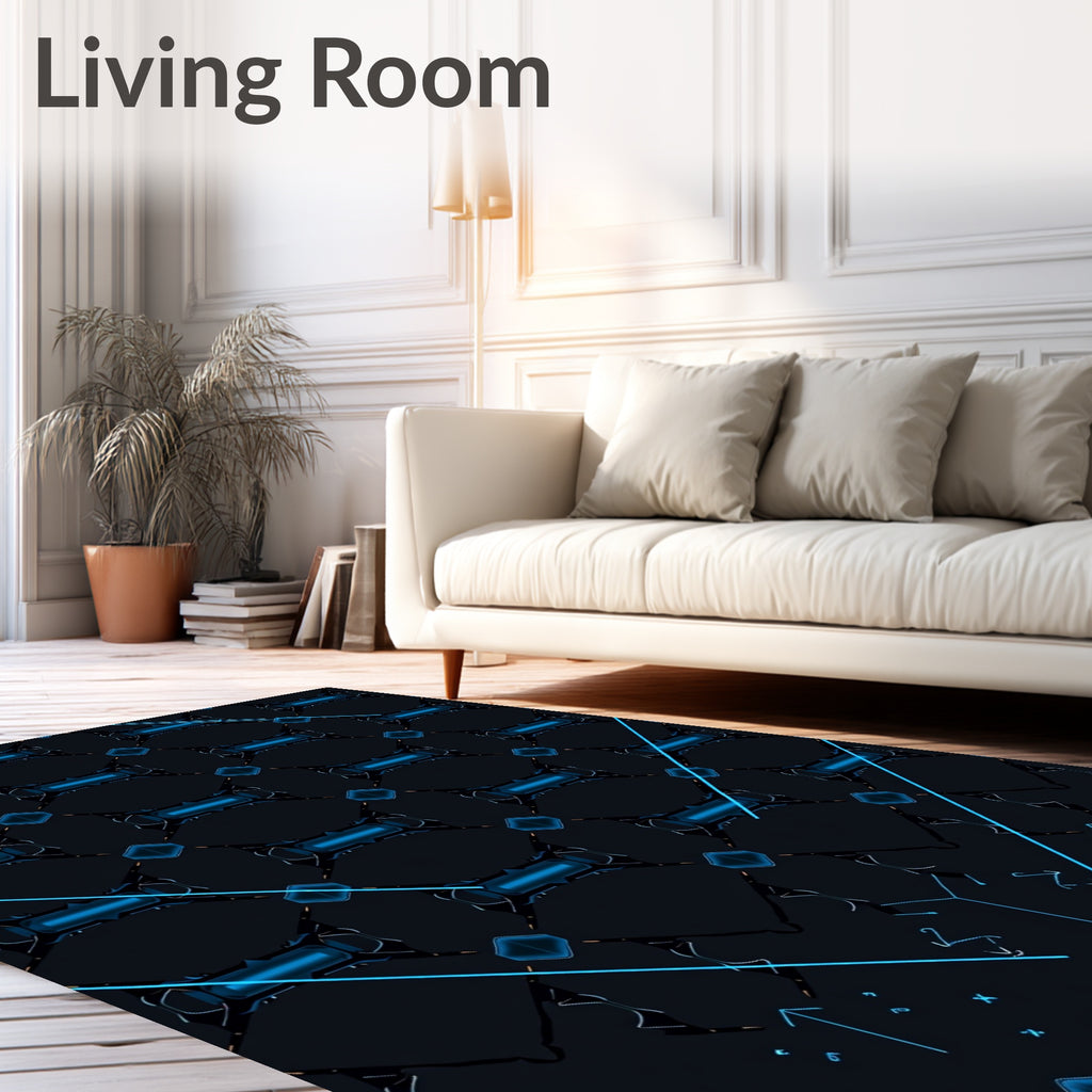 SciFi Blue Geometric Intersecting Lines Rug