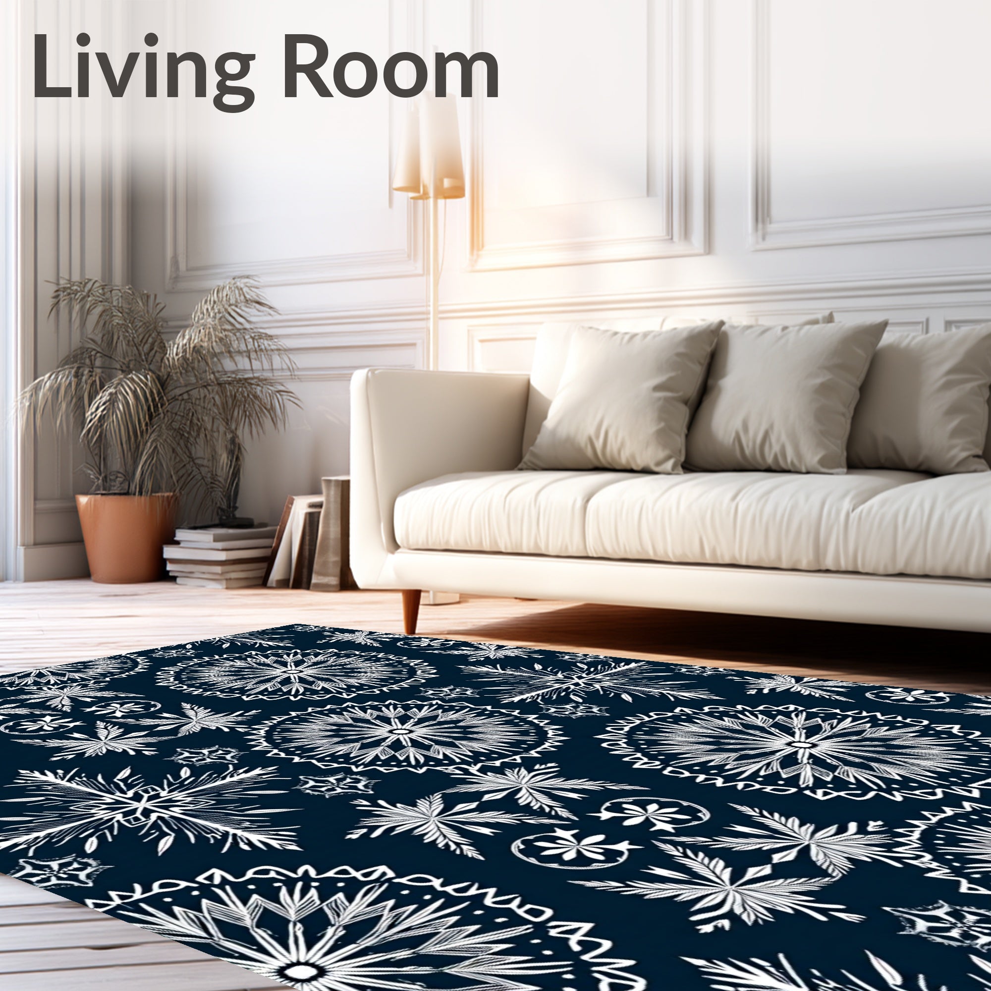 Snowflake Medallion Navy White Rug