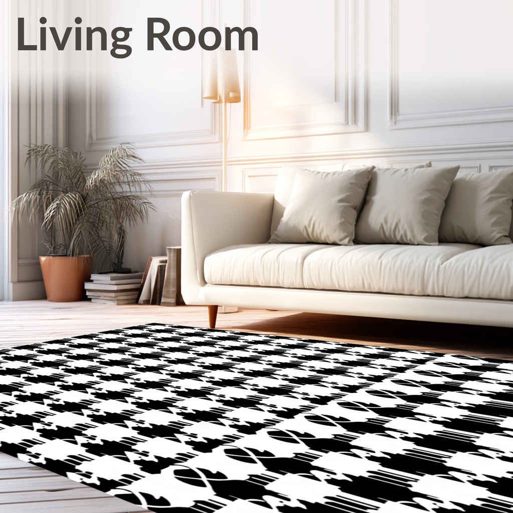 Black White Houndstooth Geometric Composition Rug