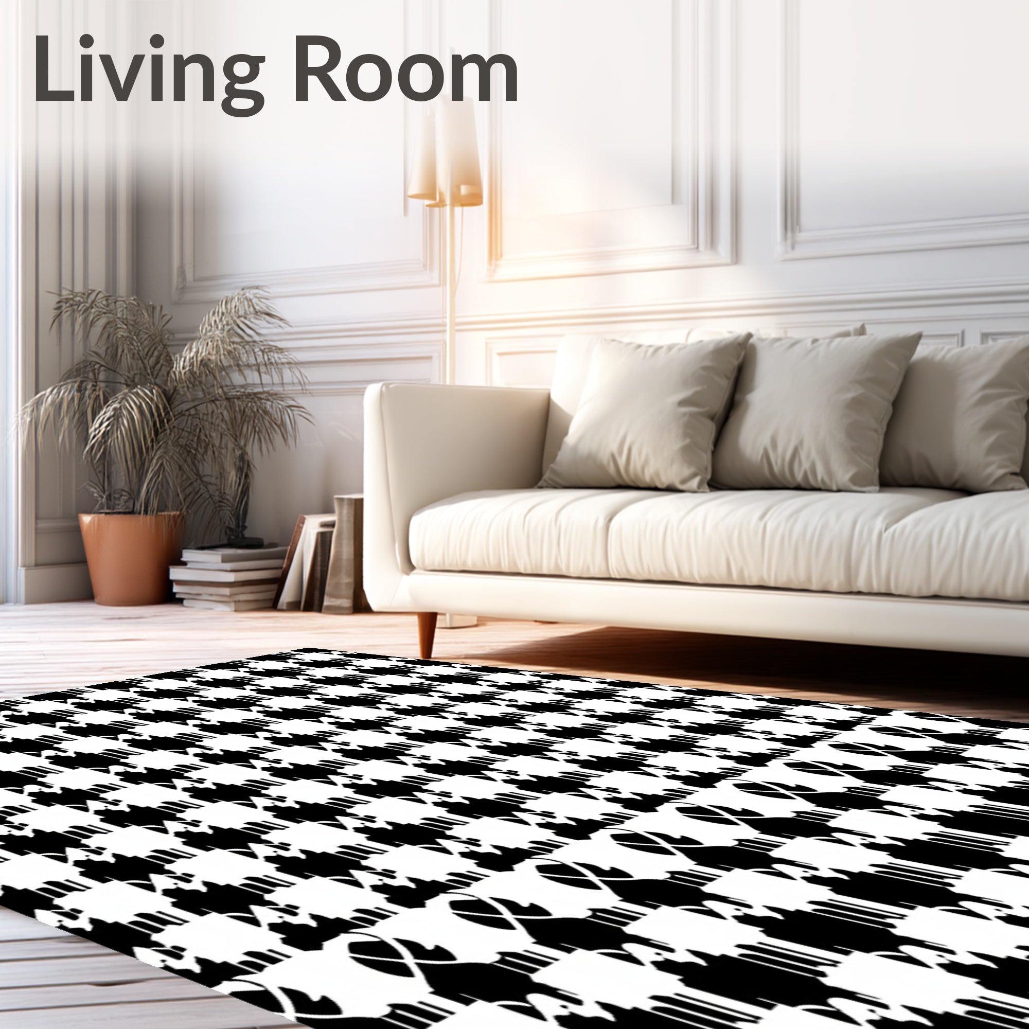 Black White Houndstooth Geometric Composition Rug