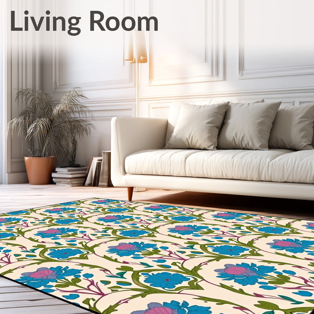 Blue Pink Floral Arch Repeat Rug