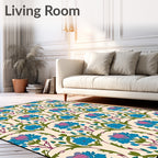 Blue Pink Floral Arch Repeat Rug