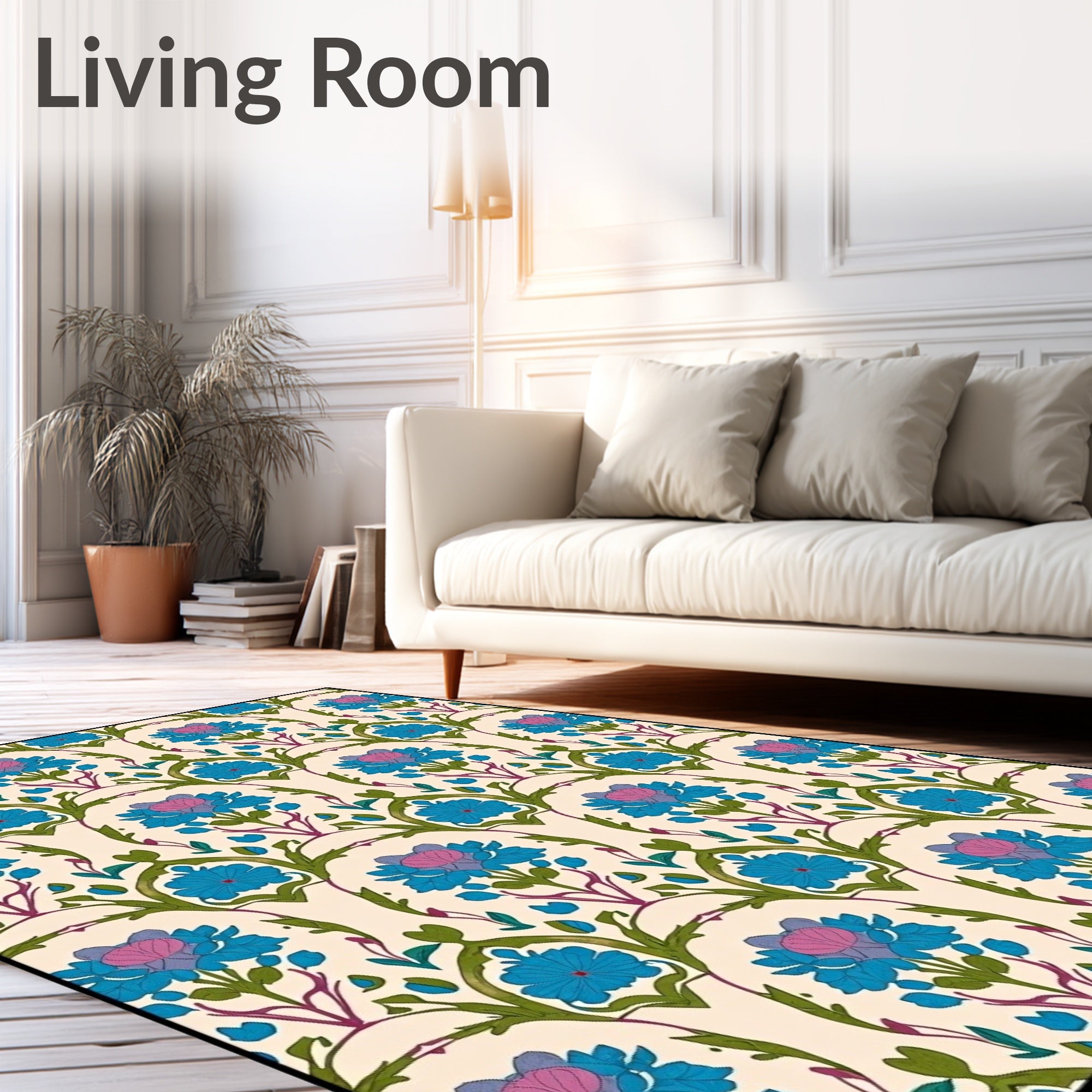 Blue Pink Floral Arch Repeat Rug