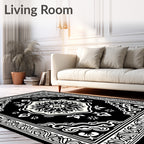 Classic Black White Medallion Border Rug