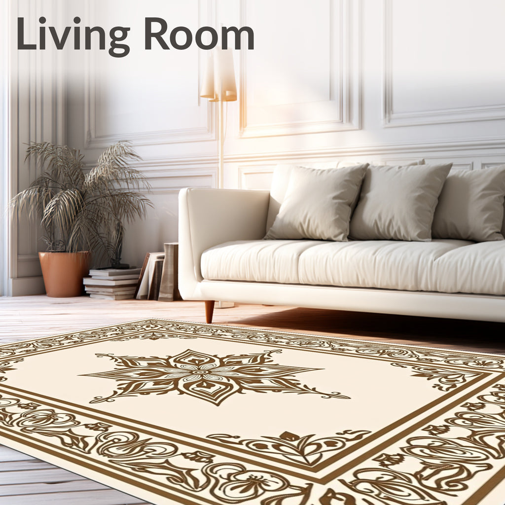 Brown Floral Medallion Border Rug