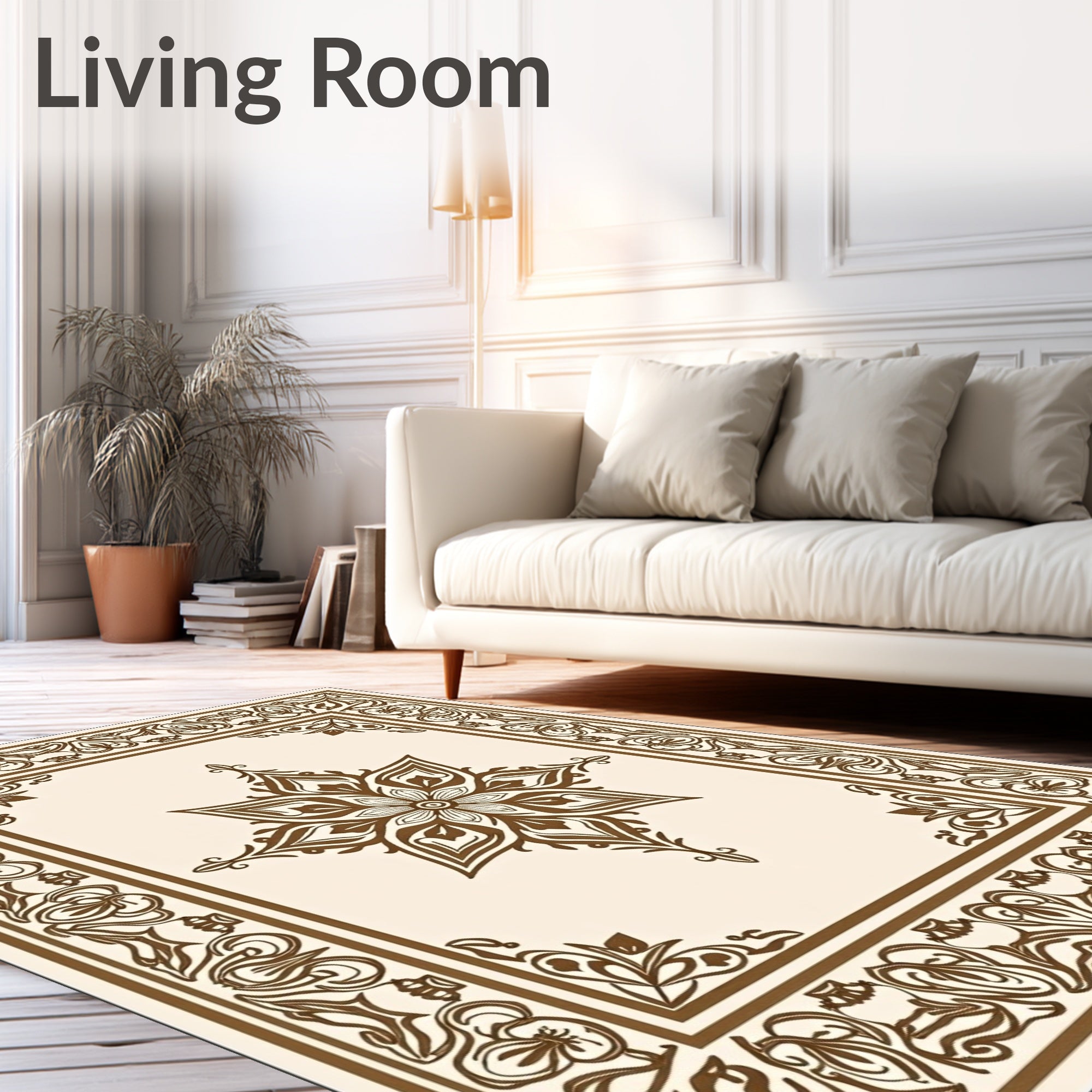 Brown Floral Medallion Border Rug