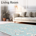 Light Blue White Floral Arabesque Swirl Rug