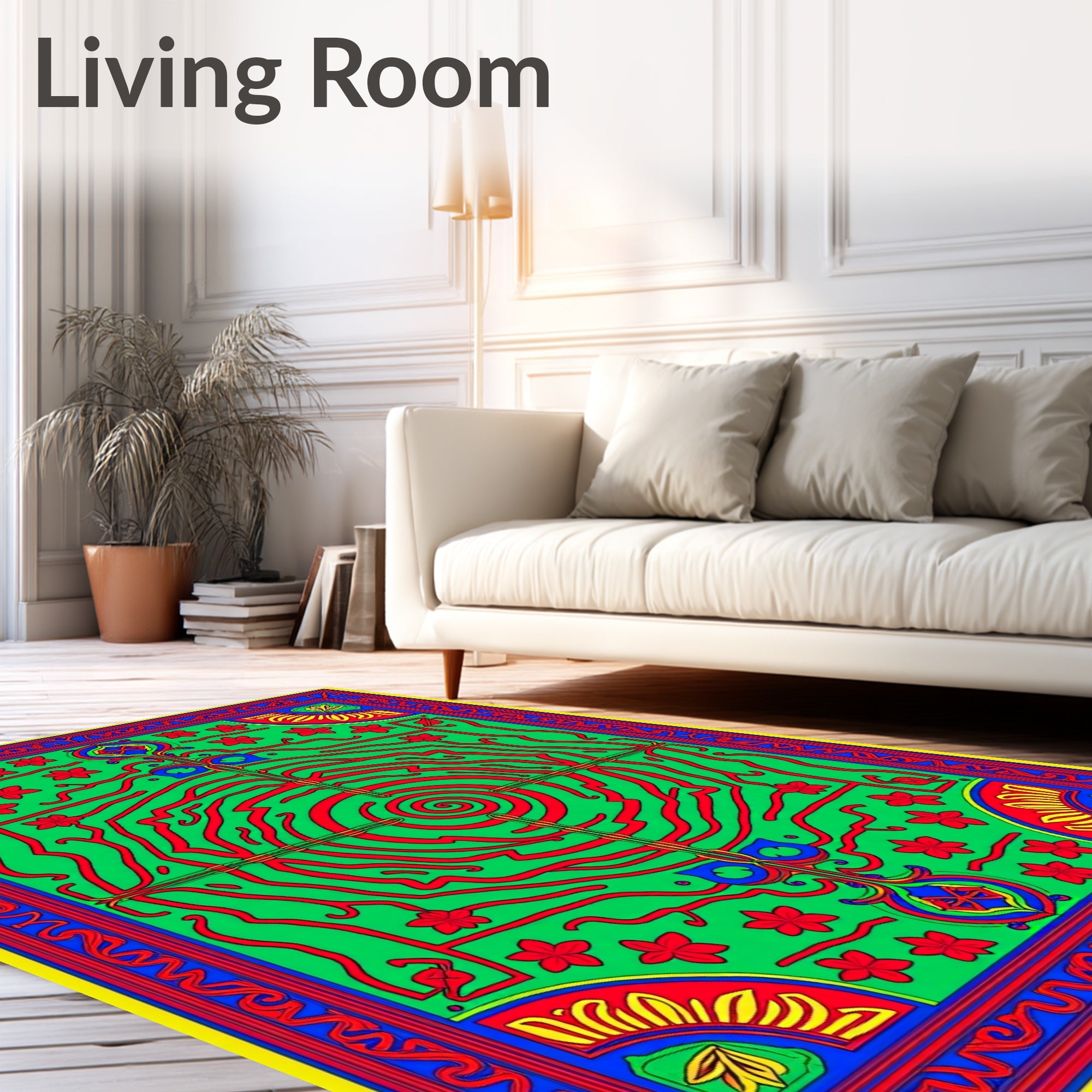 Vibrant Red Swirl Floral Garden Rug