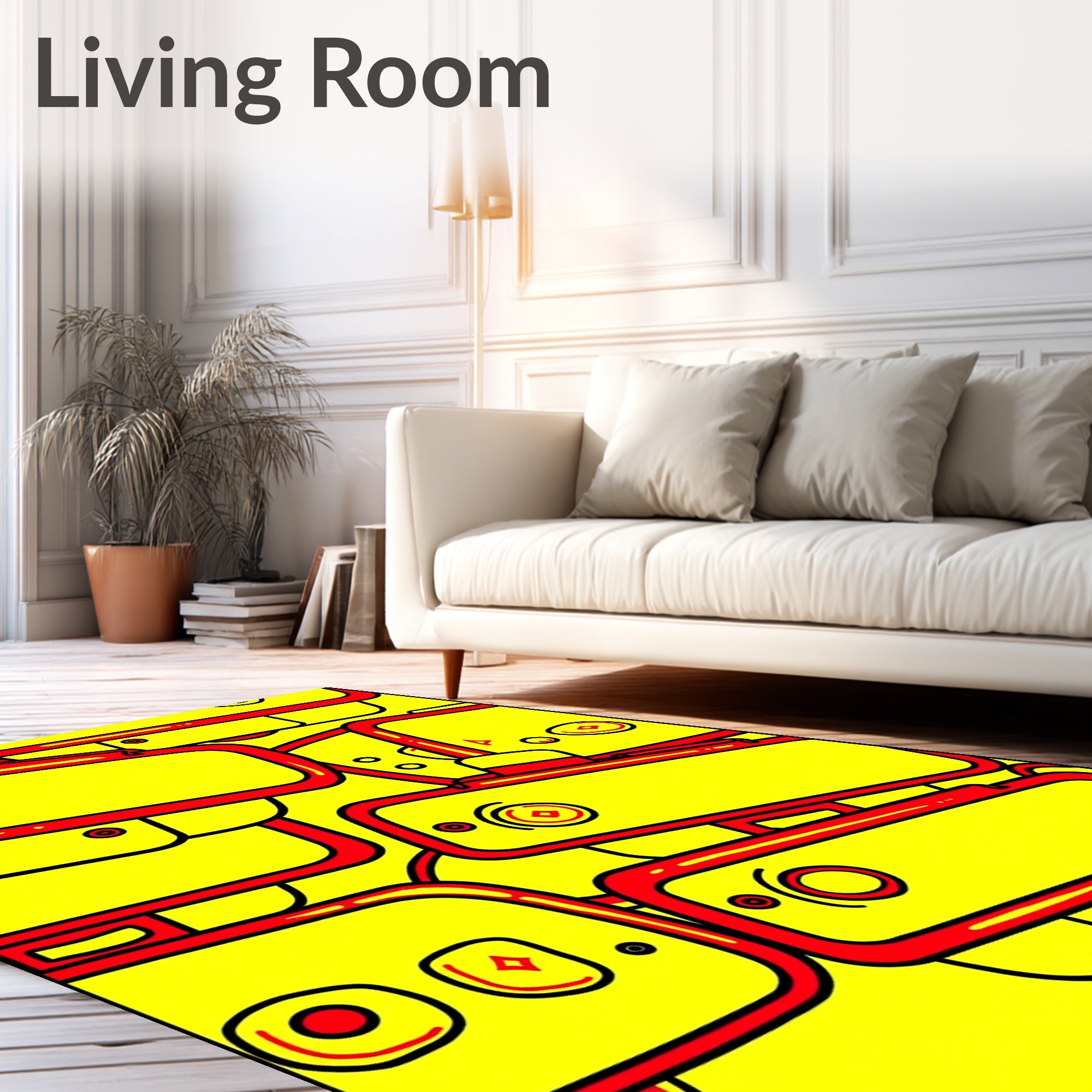 Retro Yellow Red Geometric Suitcase Pile Rug