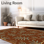 Brown Cream Leaf Branch Swirls Rug