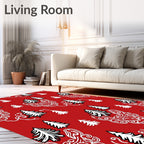 Red White Evergreen Forest Illustration Rug