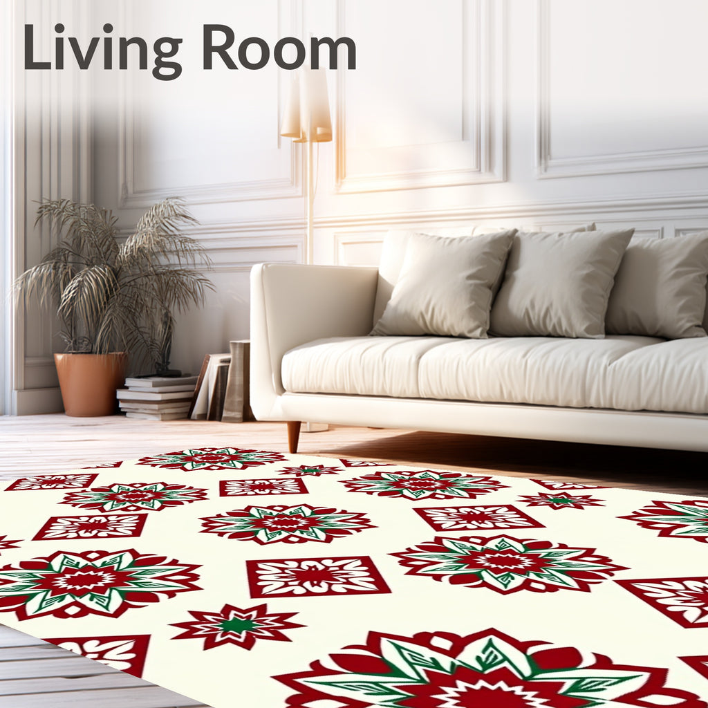 Crimson Green Starburst Diamond Medallions Rug