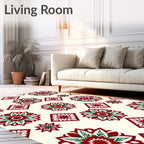 Crimson Green Starburst Diamond Medallions Rug
