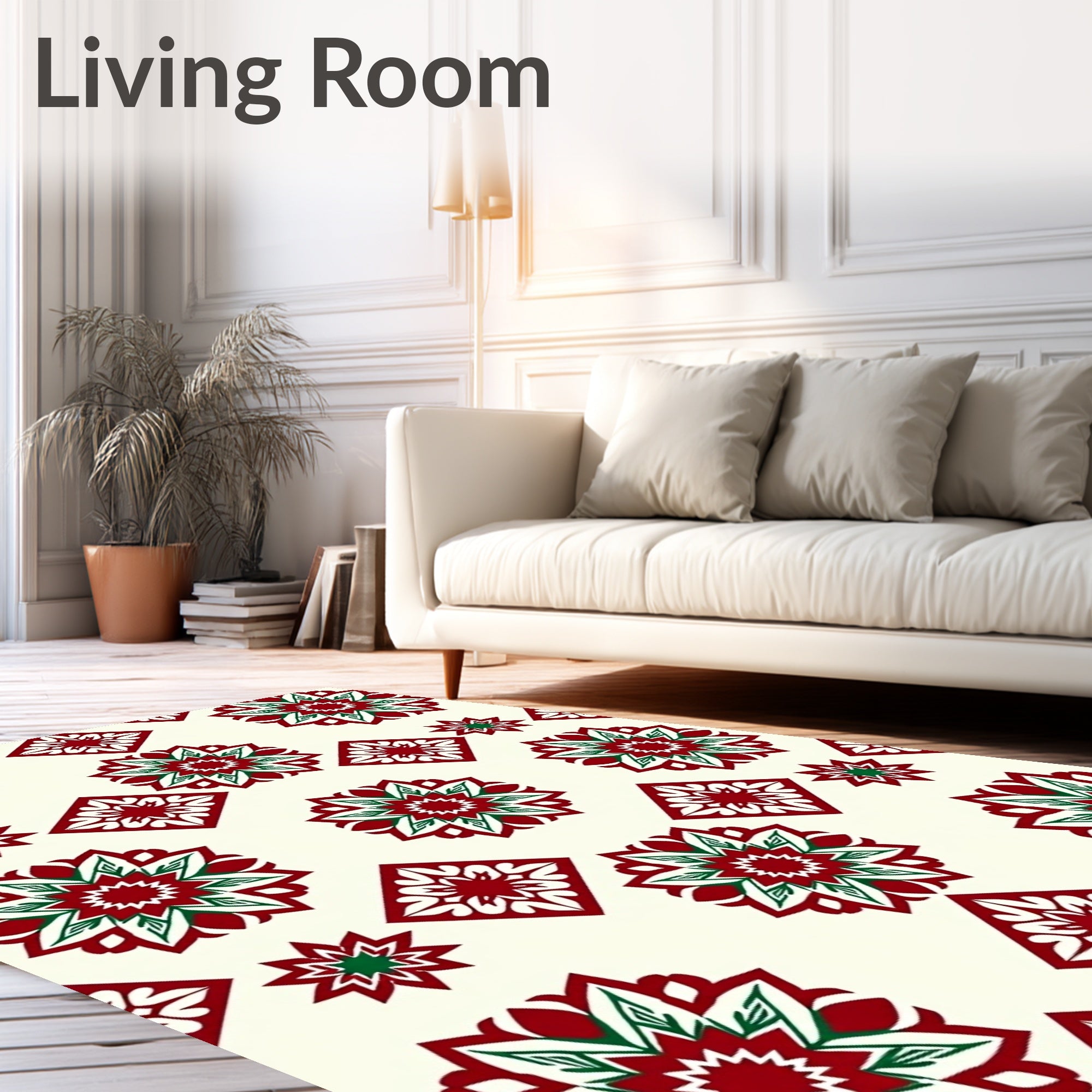 Crimson Green Starburst Diamond Medallions Rug