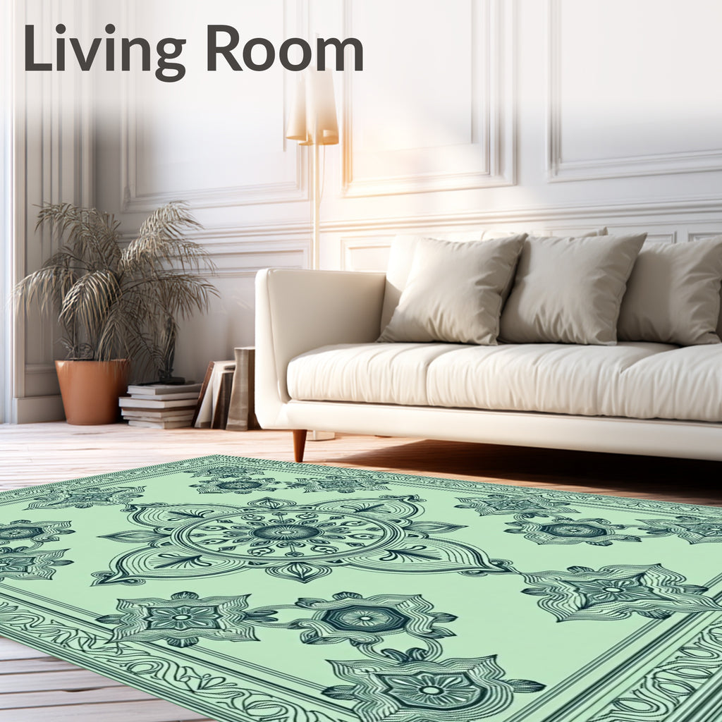 Mint Green Intricate Floral Medallion Rug