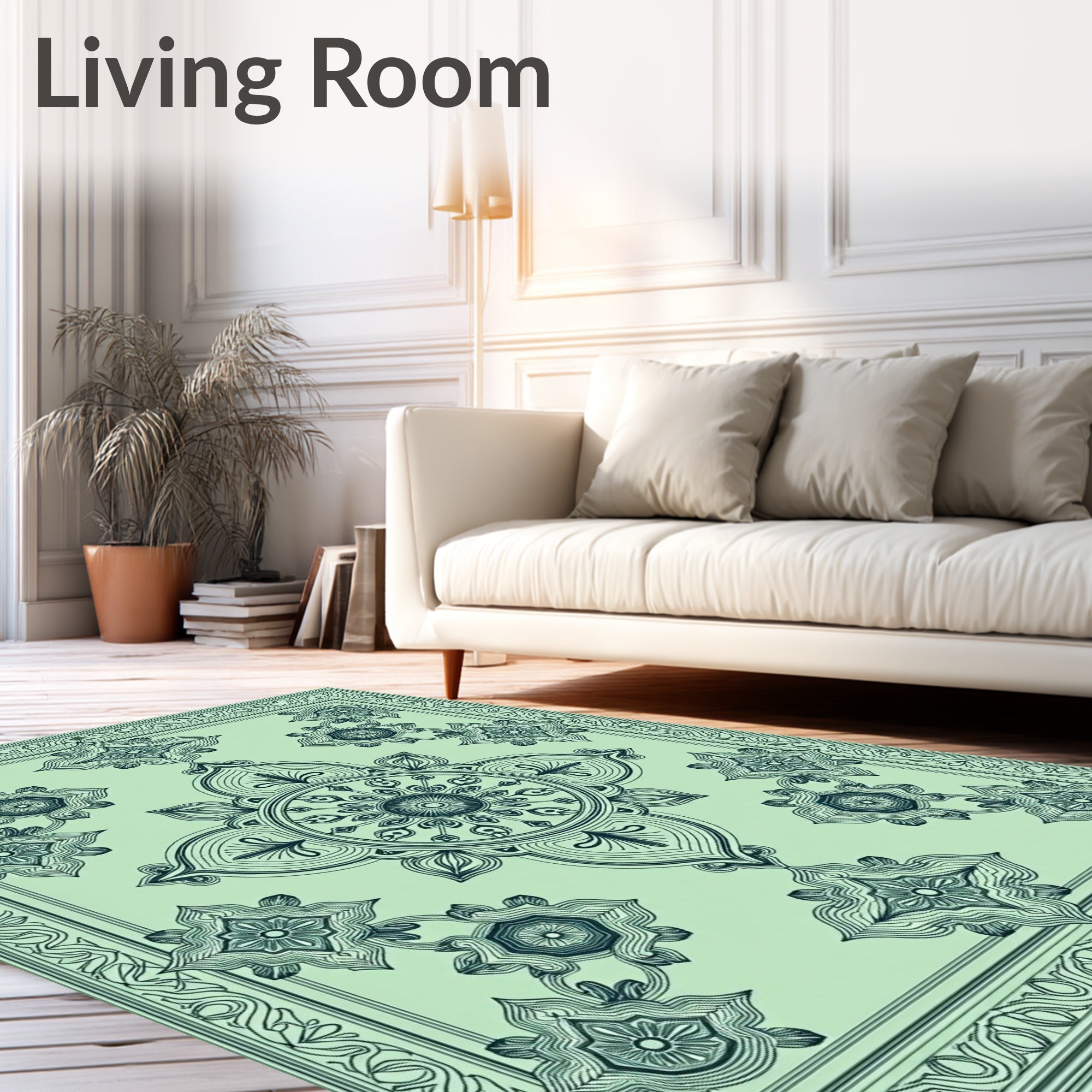 Mint Green Intricate Floral Medallion Rug