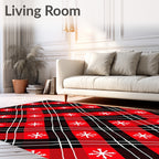 Red Black White Plaid Snowflake Rug
