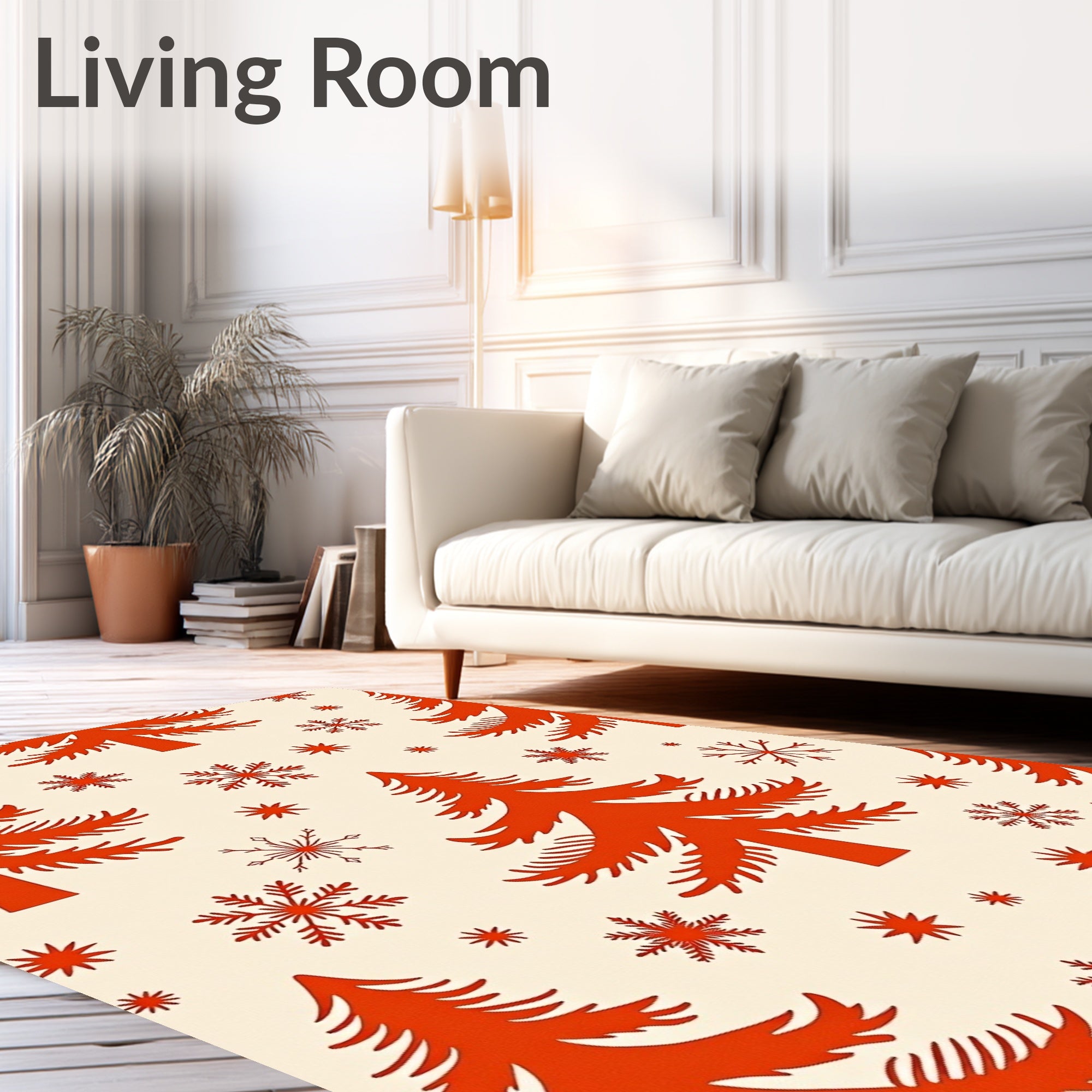 Classic Red Pine Snowflakes Rug