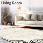 Cream and Black Scrollwork Floral Rug