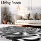 Bold Black White Wavy Strokes Rug