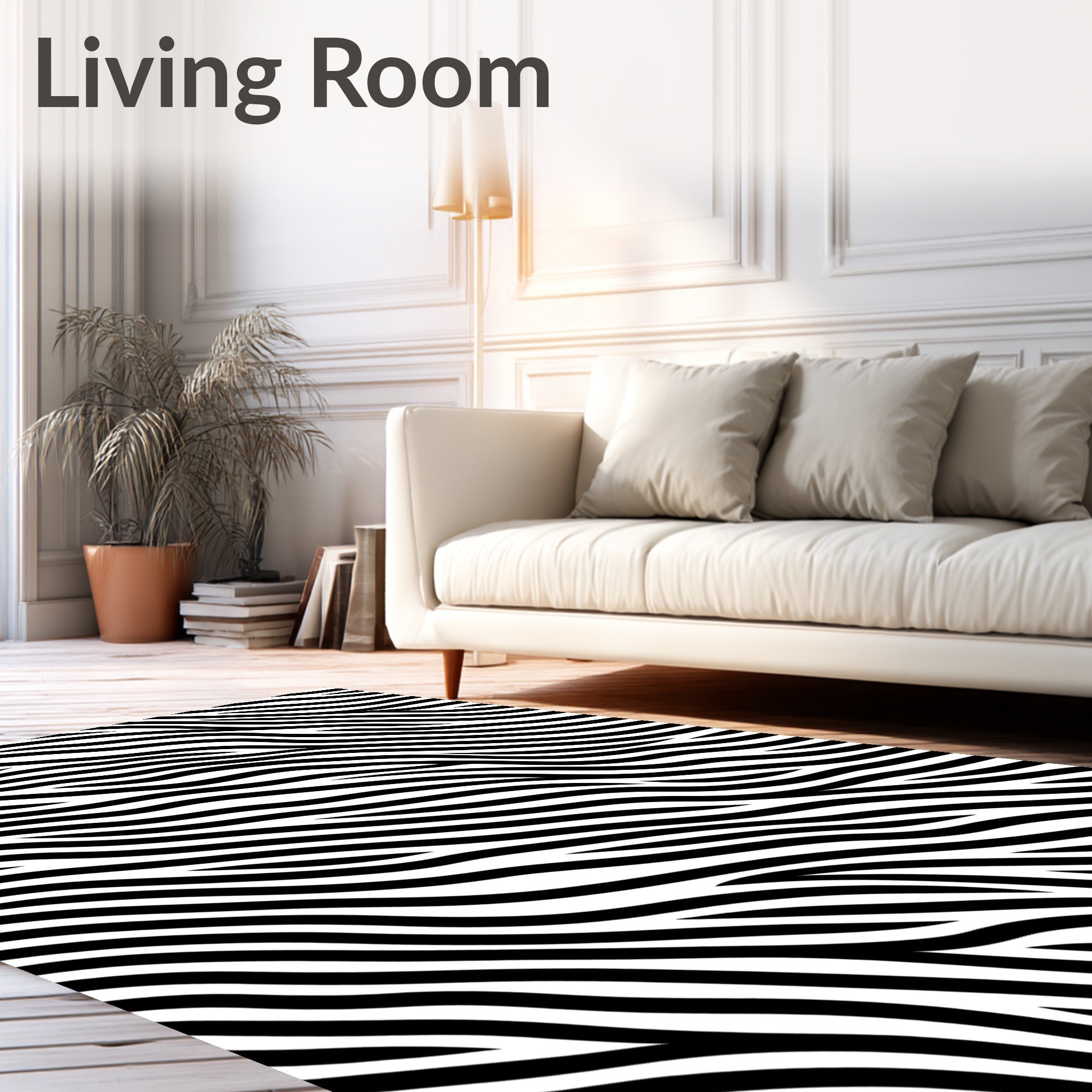 Bold Black White Wavy Strokes Rug