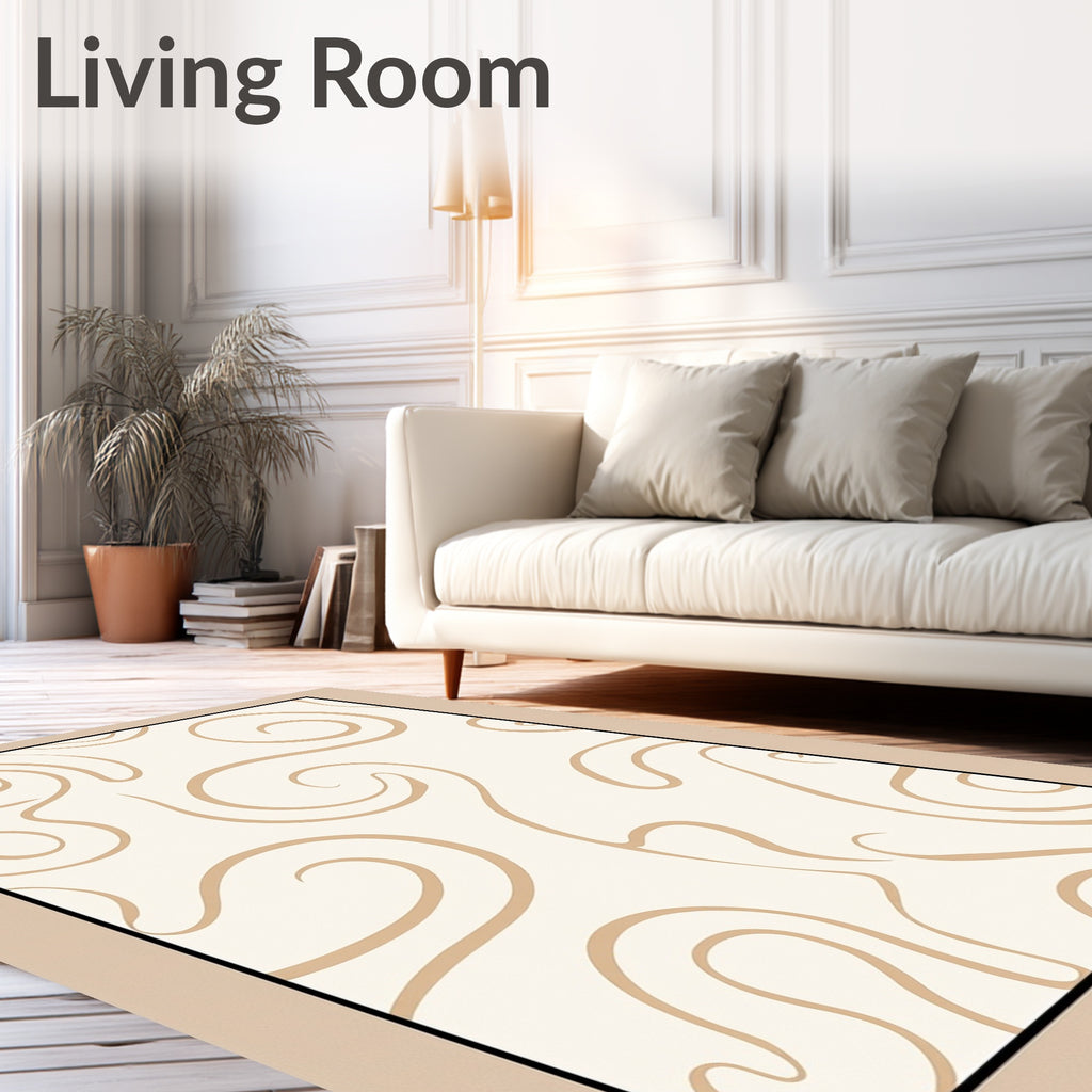 Cream and Tan Swirl Curvy Rug