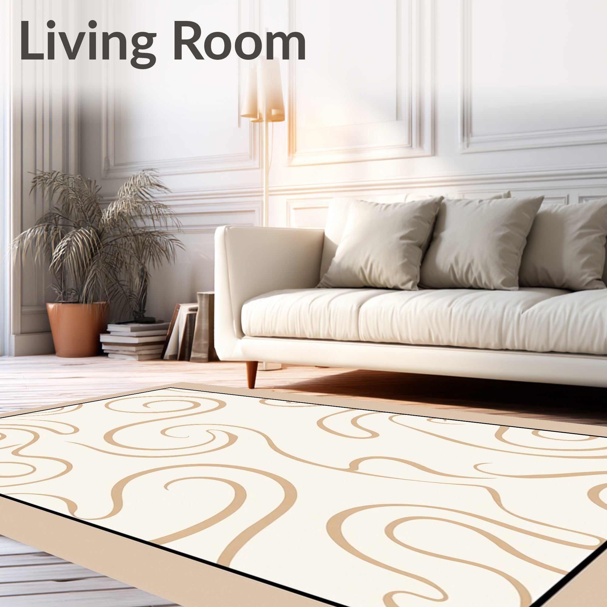Cream and Tan Swirl Curvy Rug