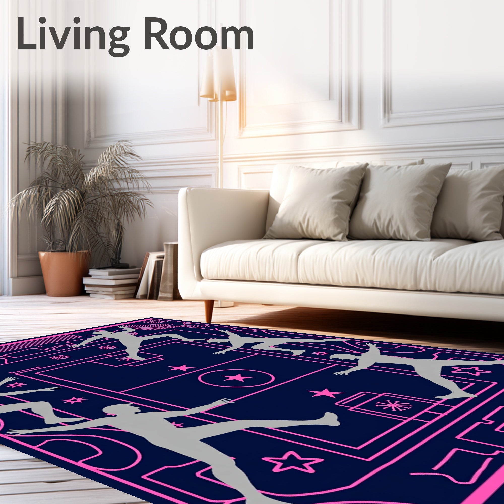 Pink Navy Silhouette Figures Athletic Rug