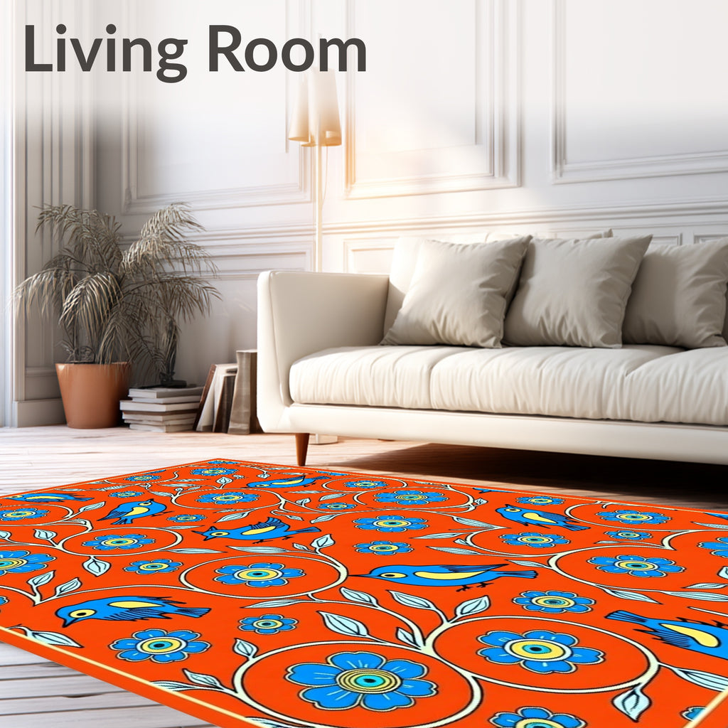 Charming Blue Birds Floral Vine Rug