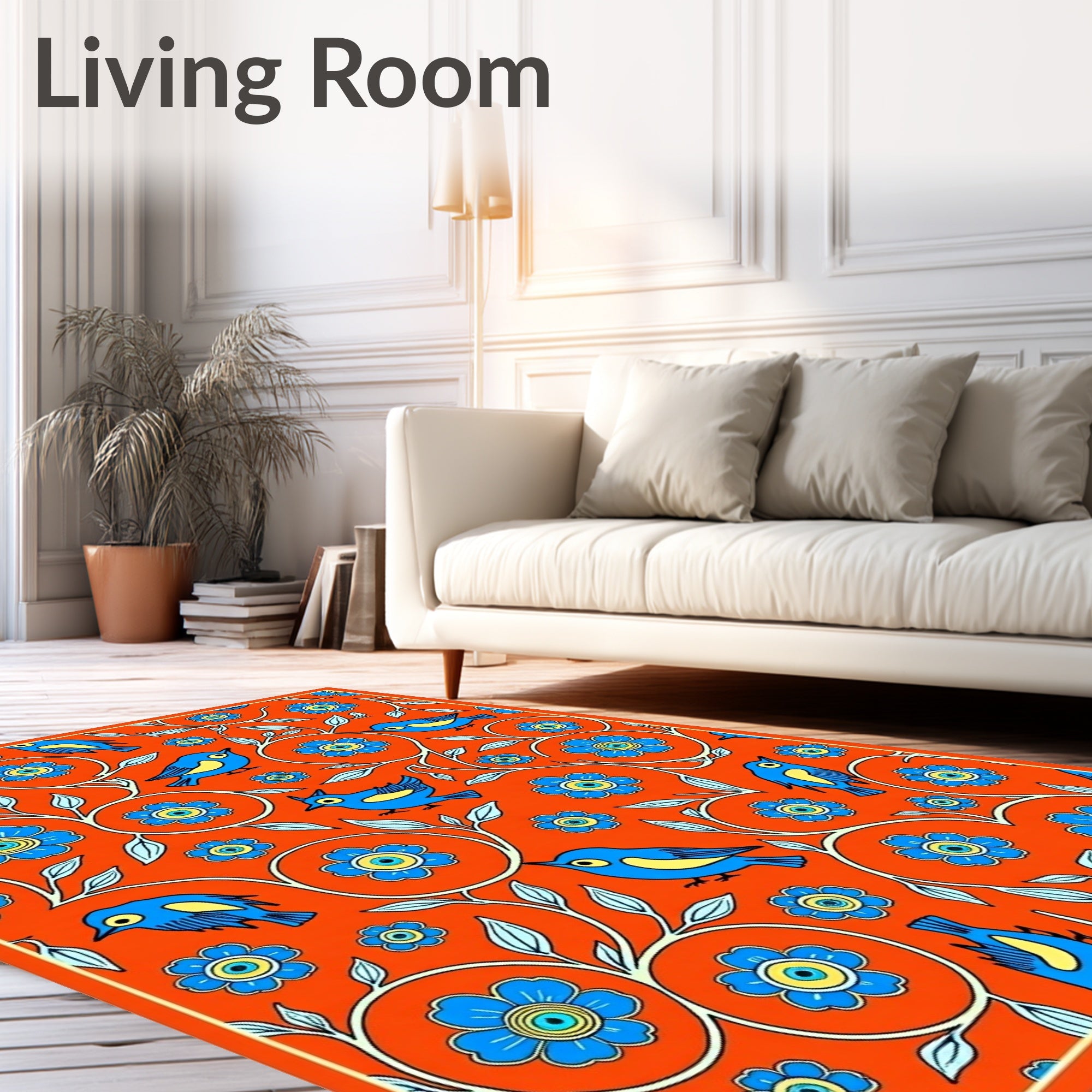 Charming Blue Birds Floral Vine Rug