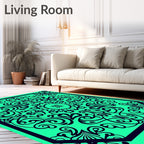 Emerald Green Black Scroll Medallion Rug