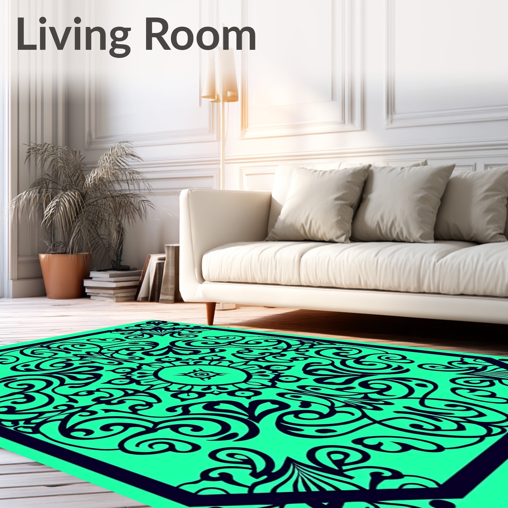 Emerald Green Black Scroll Medallion Rug