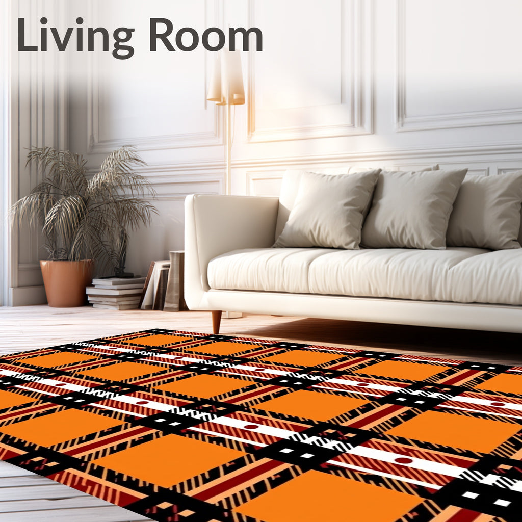 Bold Orange Plaid Squares Rug