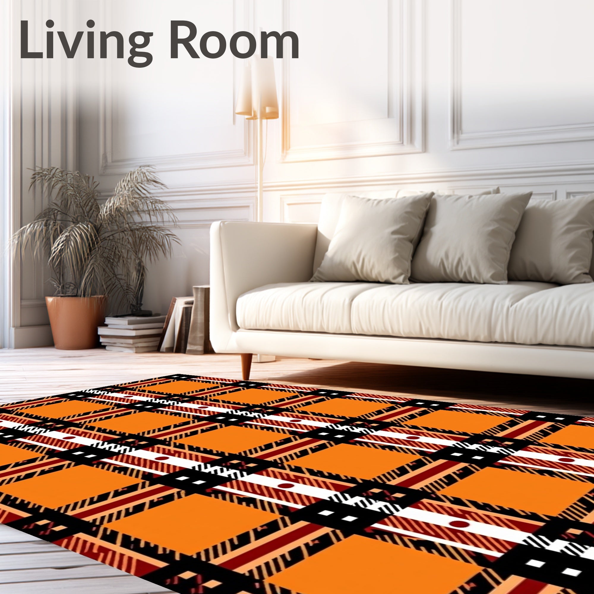 Bold Orange Plaid Squares Rug