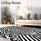 Bold Black White Geometric Diamond Rug