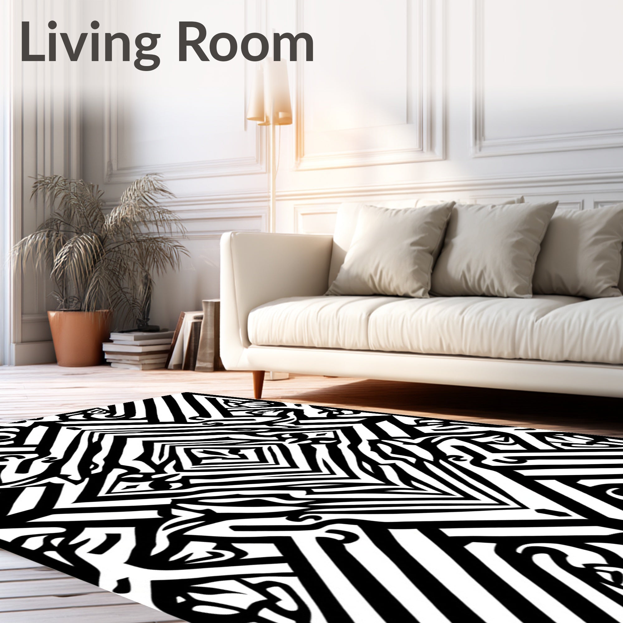Bold Black White Geometric Diamond Rug