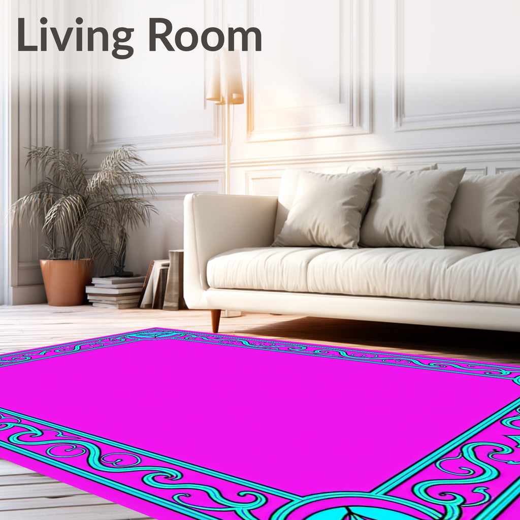 Vibrant Pink Turquoise Ornate Frame Rug