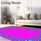 Vibrant Pink Turquoise Ornate Frame Rug
