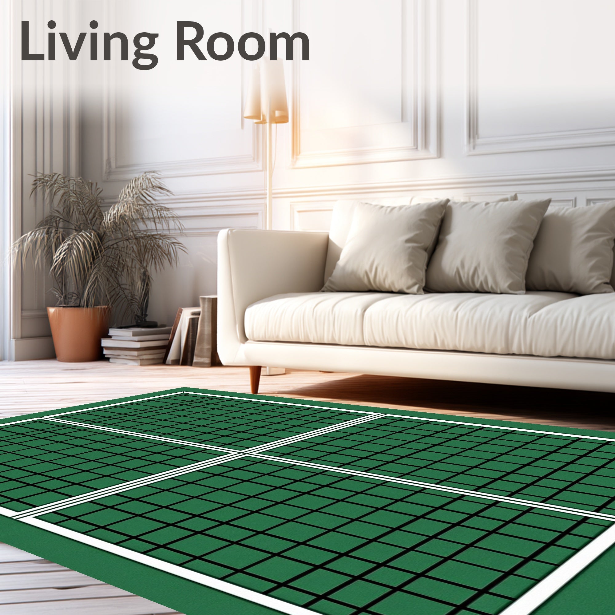 Green and White Quad Grid Rug