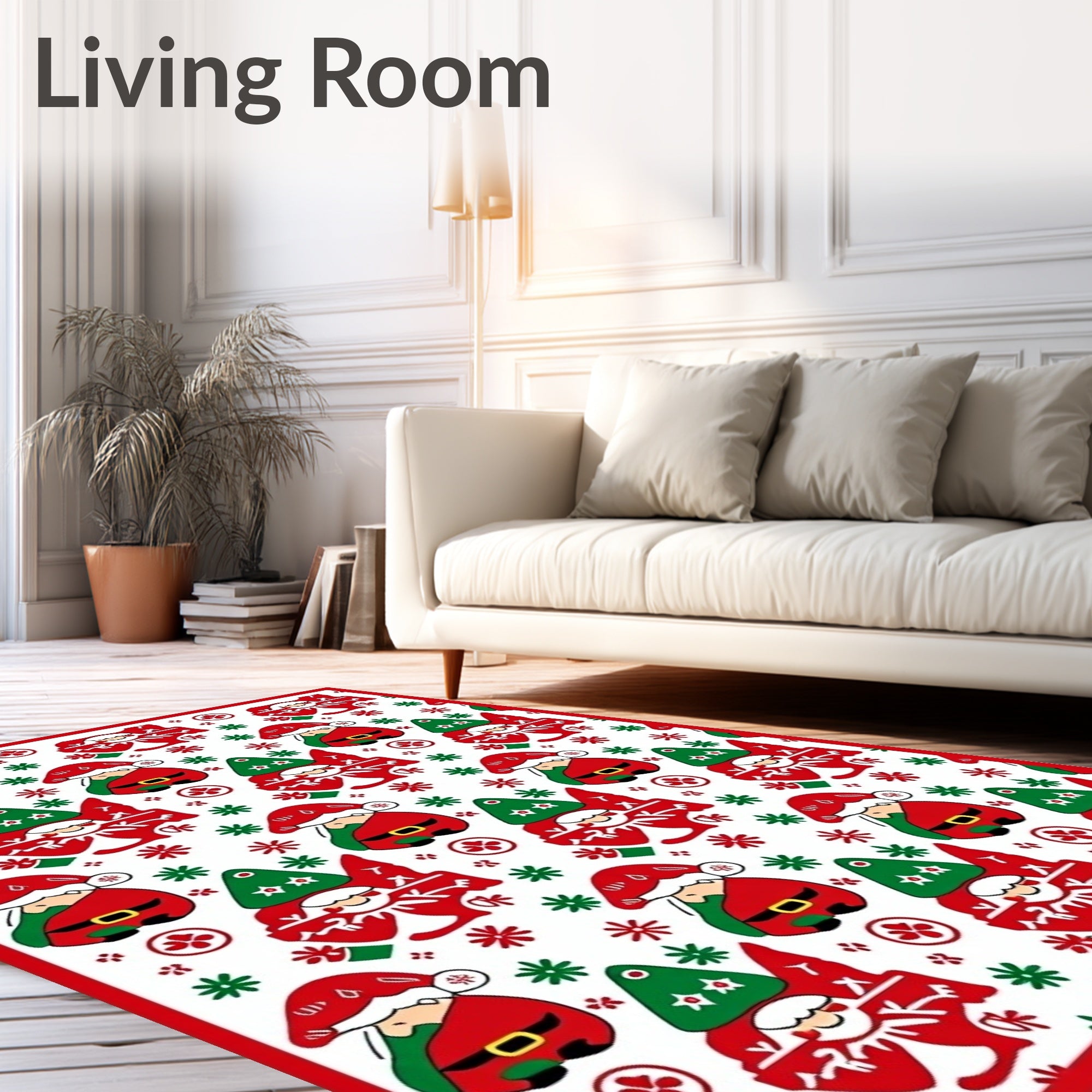 Whimsical Red Green Gnomes Snowflakes Rug