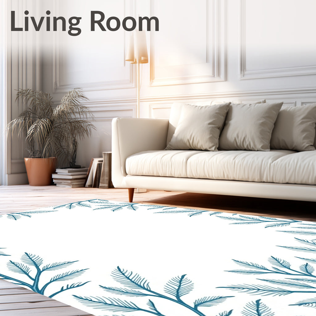 Teal Botanical Vine Border Rug