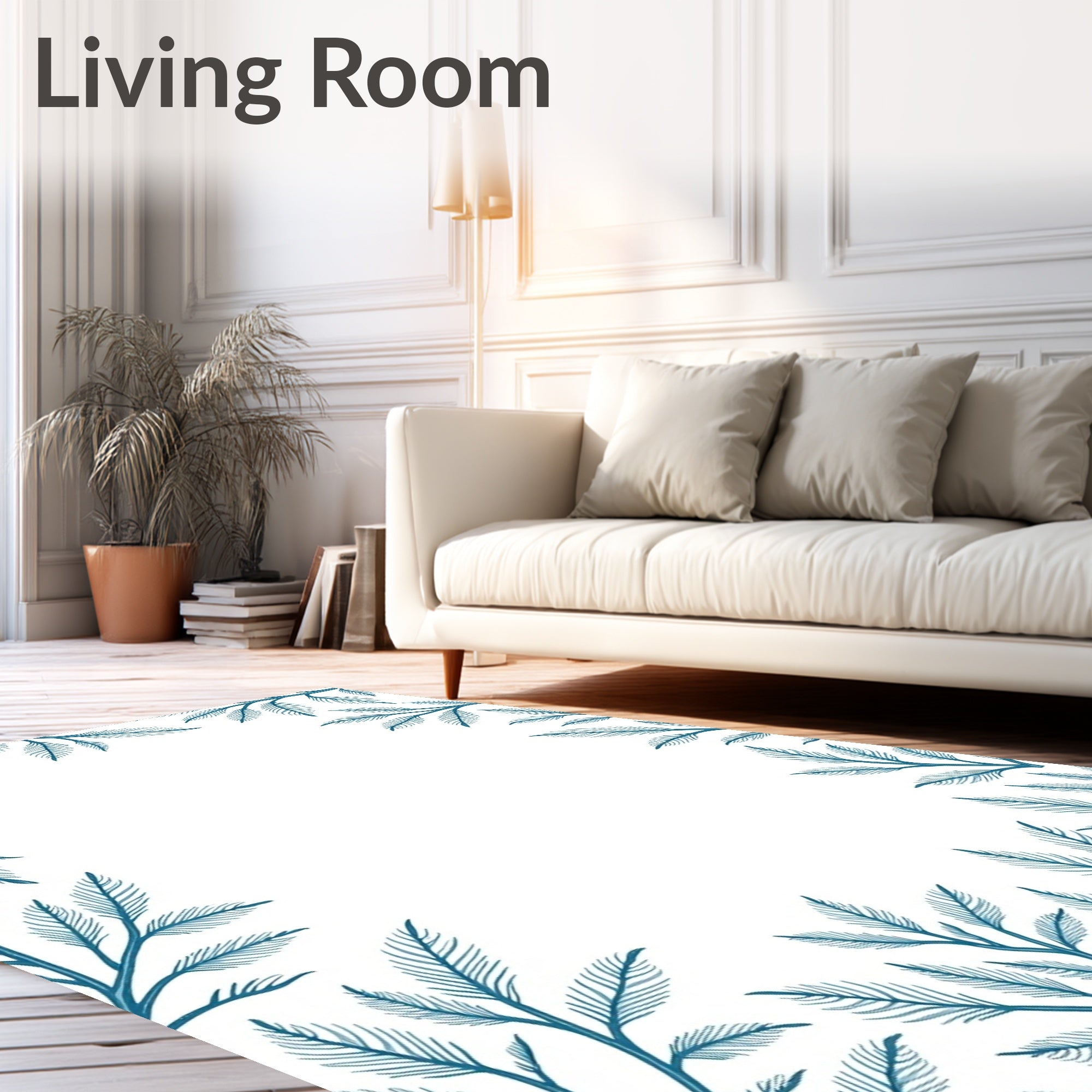 Teal Botanical Vine Border Rug