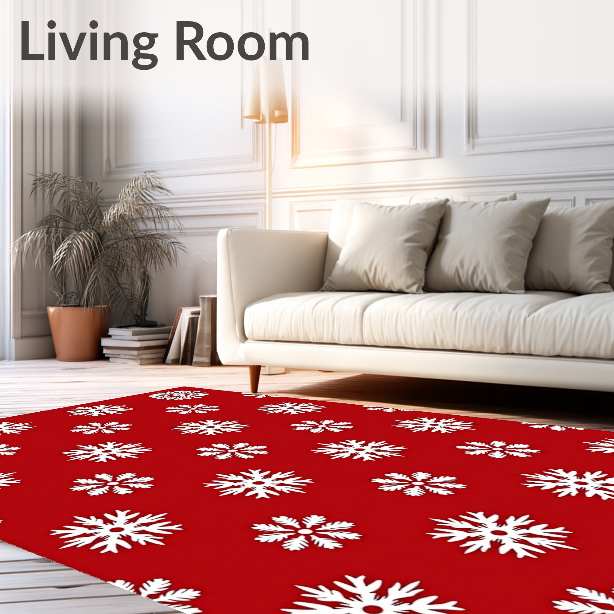 Crimson White Snowflake Repeat Rug