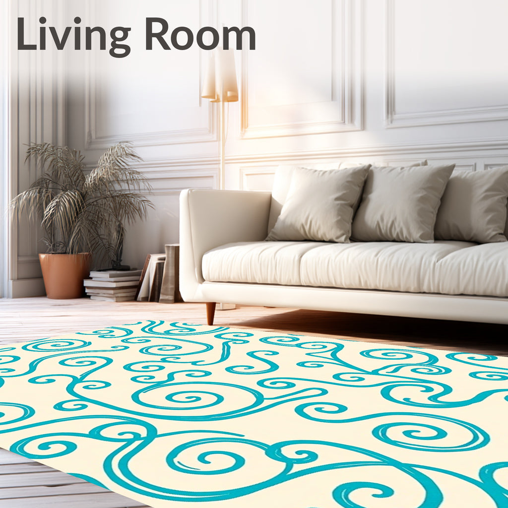 Teal Swirls Cream Background Rug