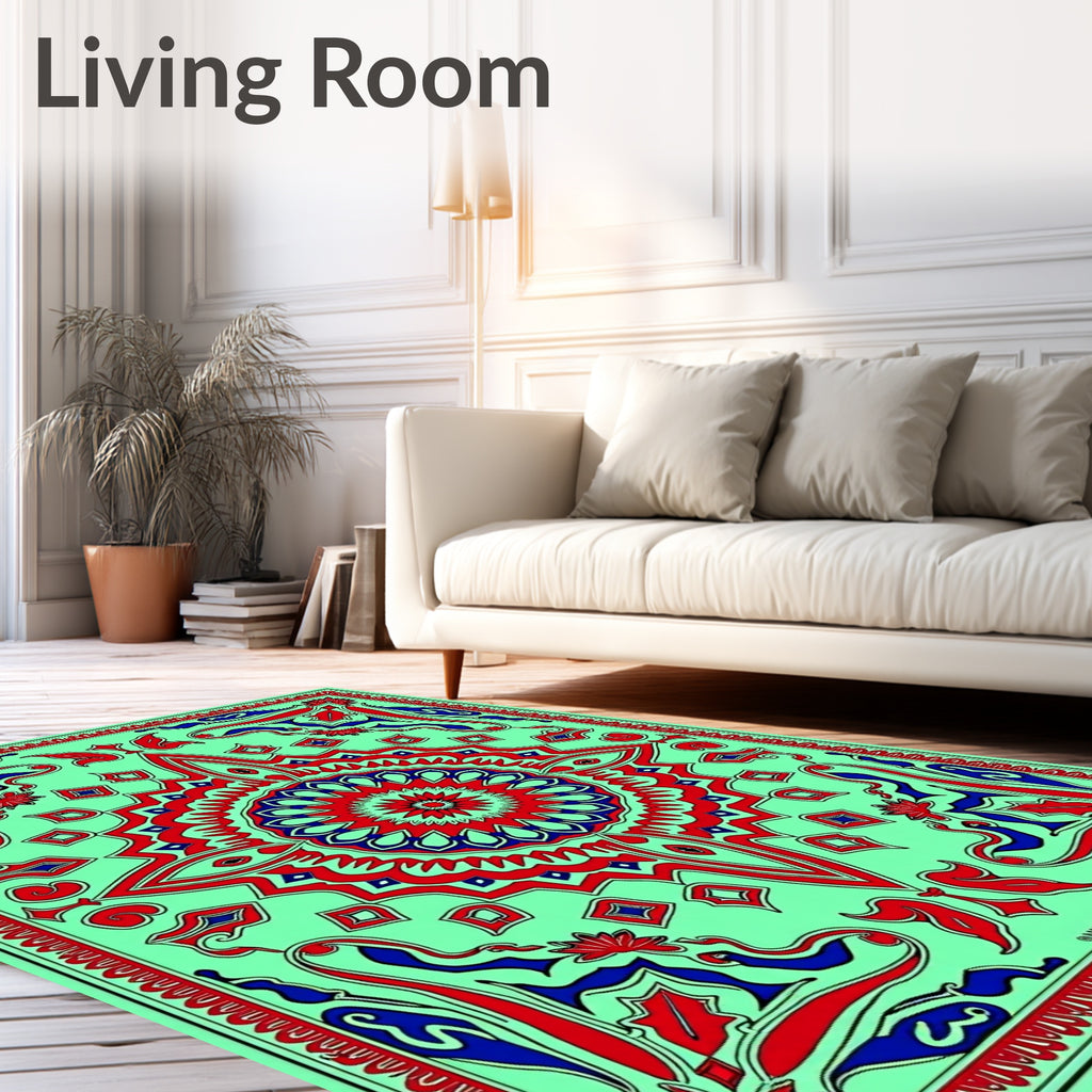 Bold Red Blue Medallion Mint Rug