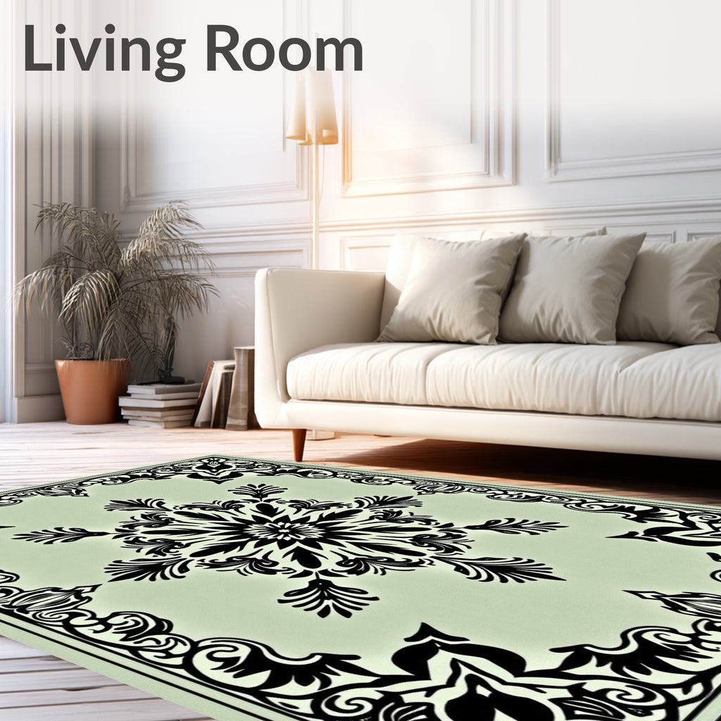 Pale Green Medallion Floral Border Rug