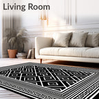 Modern Black White Geometric Maze Rug
