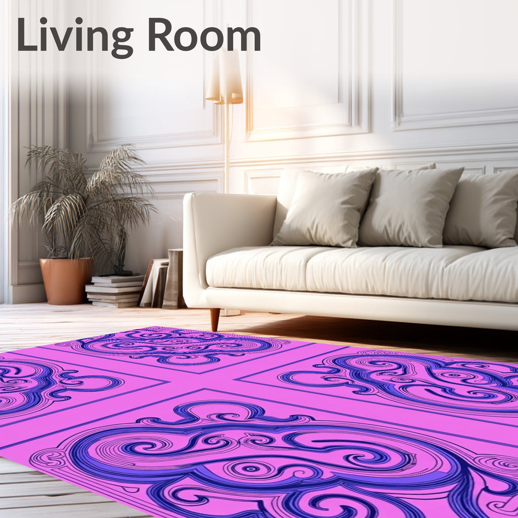 Ornate Pink Blue Swirl medallions Rug
