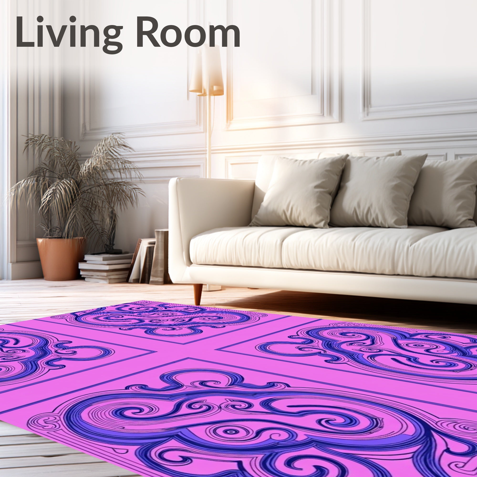 Ornate Pink Blue Swirl medallions Rug