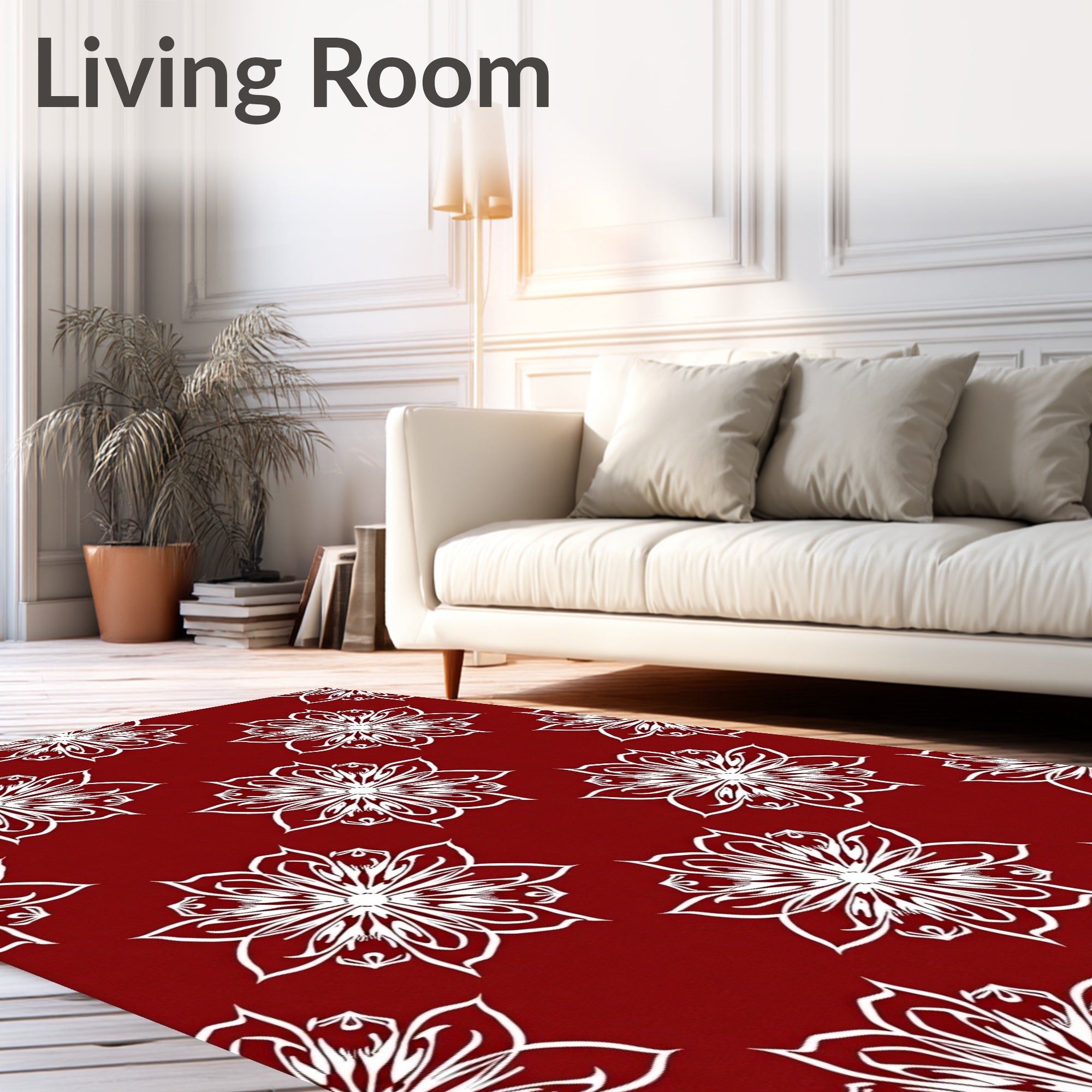 Crimson White Floral Bloom Medallion Rug